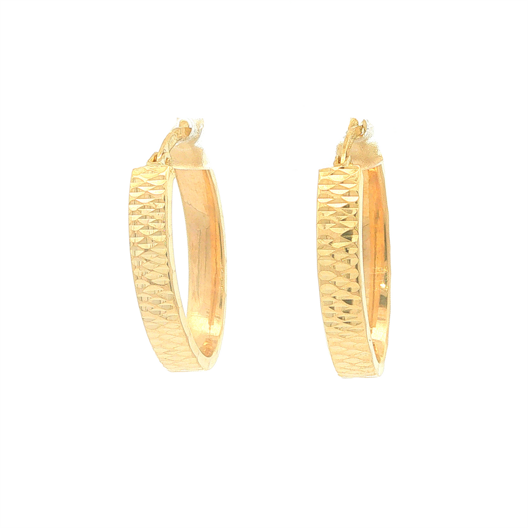 10KT Yellow Gold Diamond Cut Oval Hoop Earrings