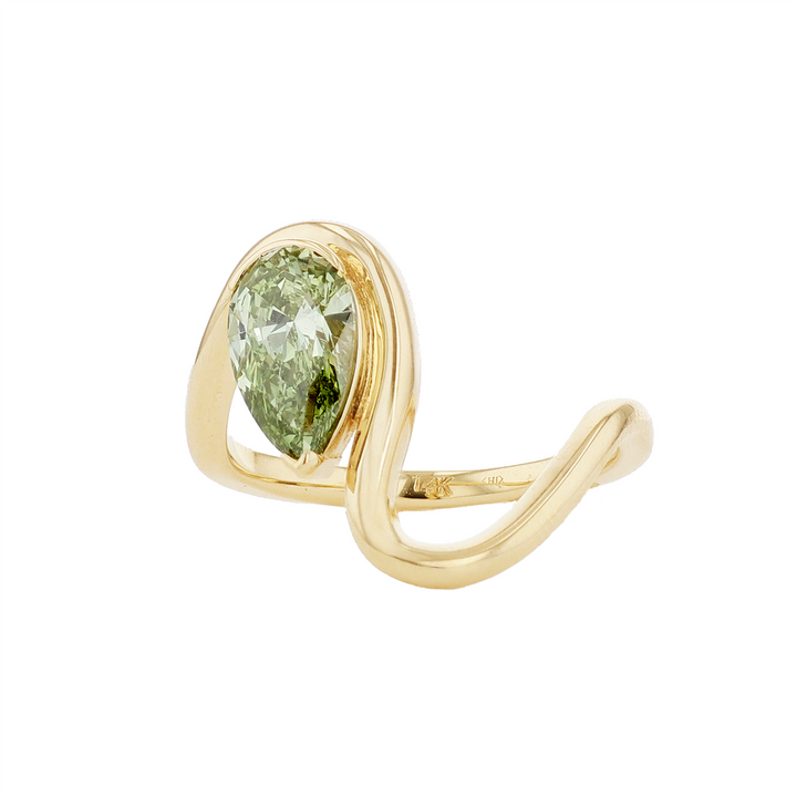 HARMONY CUSTOM 14KT Yellow Gold 1.25ct Lab Grown Fancy Green Pear Cut Solitaire Diamond Ring