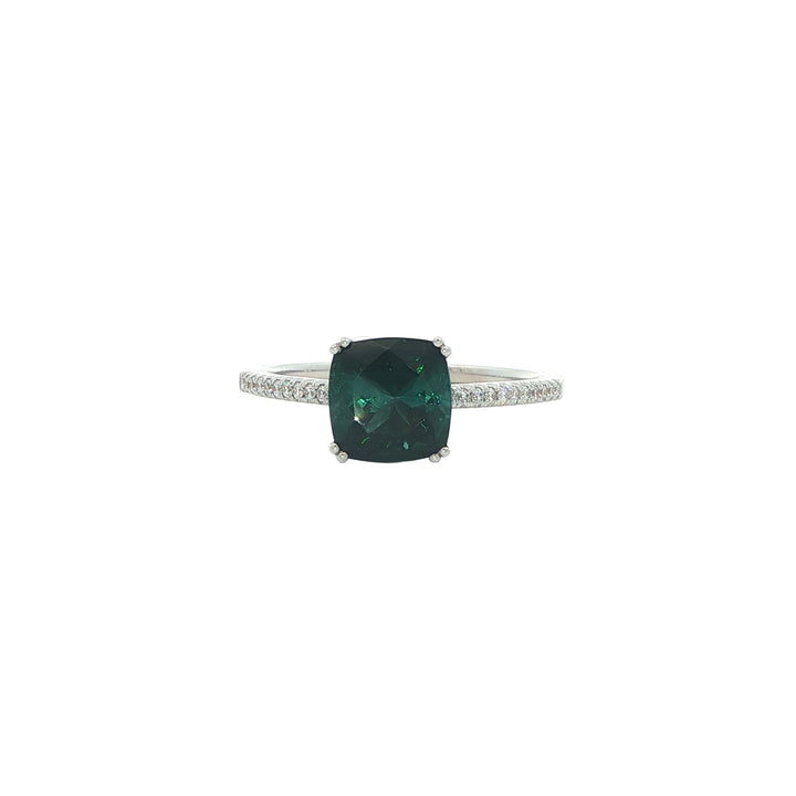14K White Gold Green Tourmaline 0.10ctw Diamond Ring