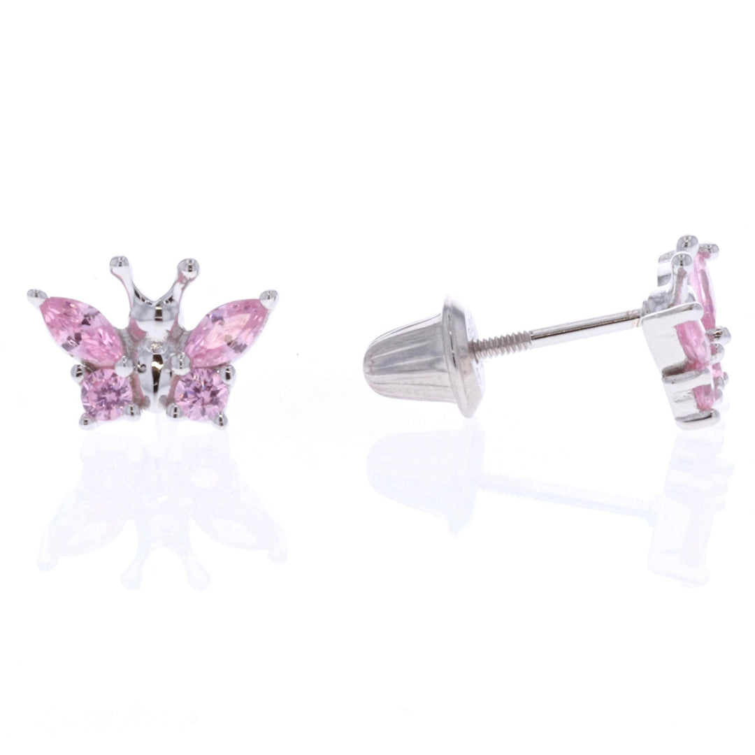 Sterling Silver Pink CZ Butterfly Children's Stud Earrings