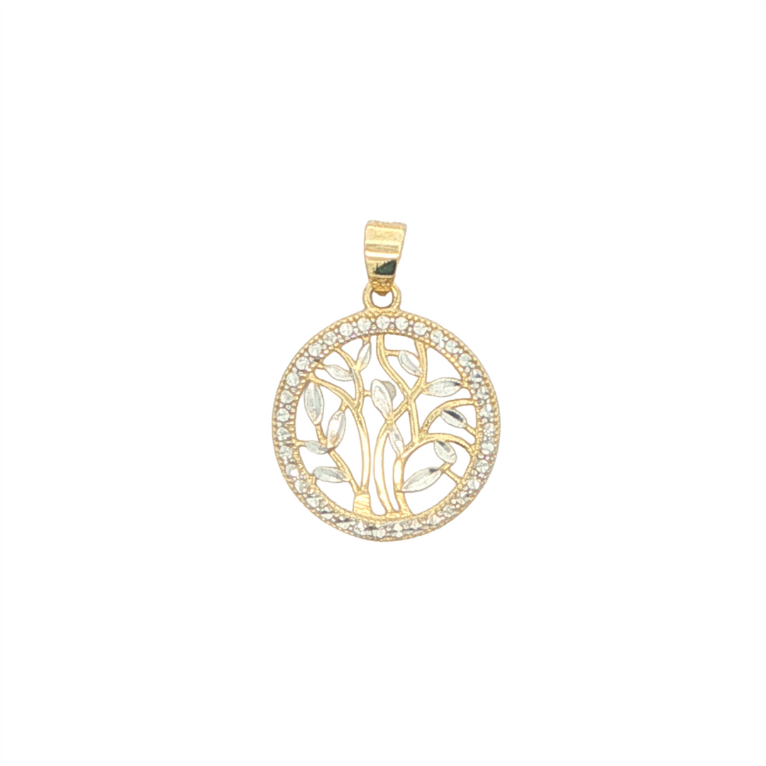 10KT White and Yellow Gold Filigree Tree of Life Pendant