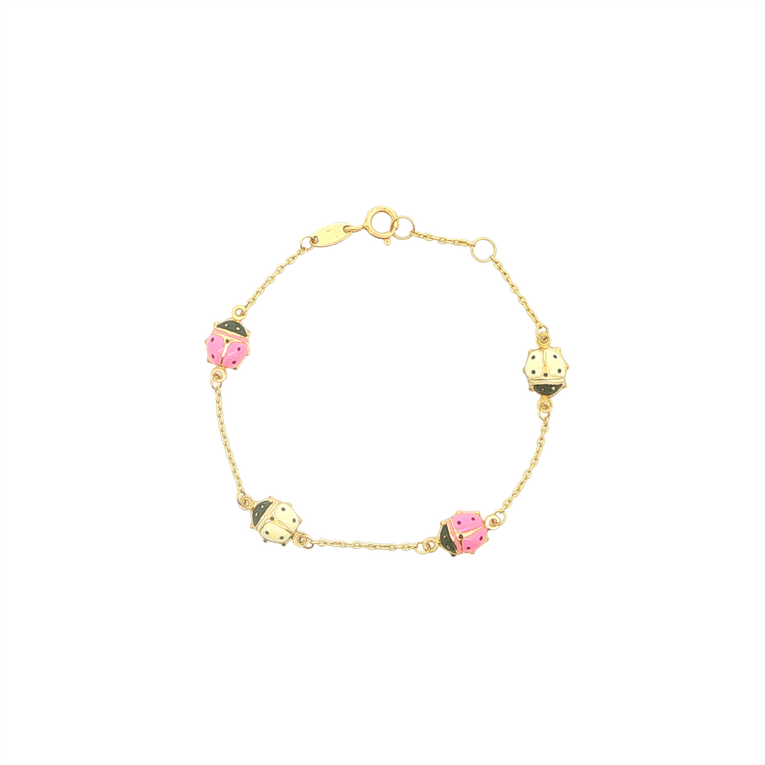 10KT Yellow Gold Ladybug Children's Bracelet 6"