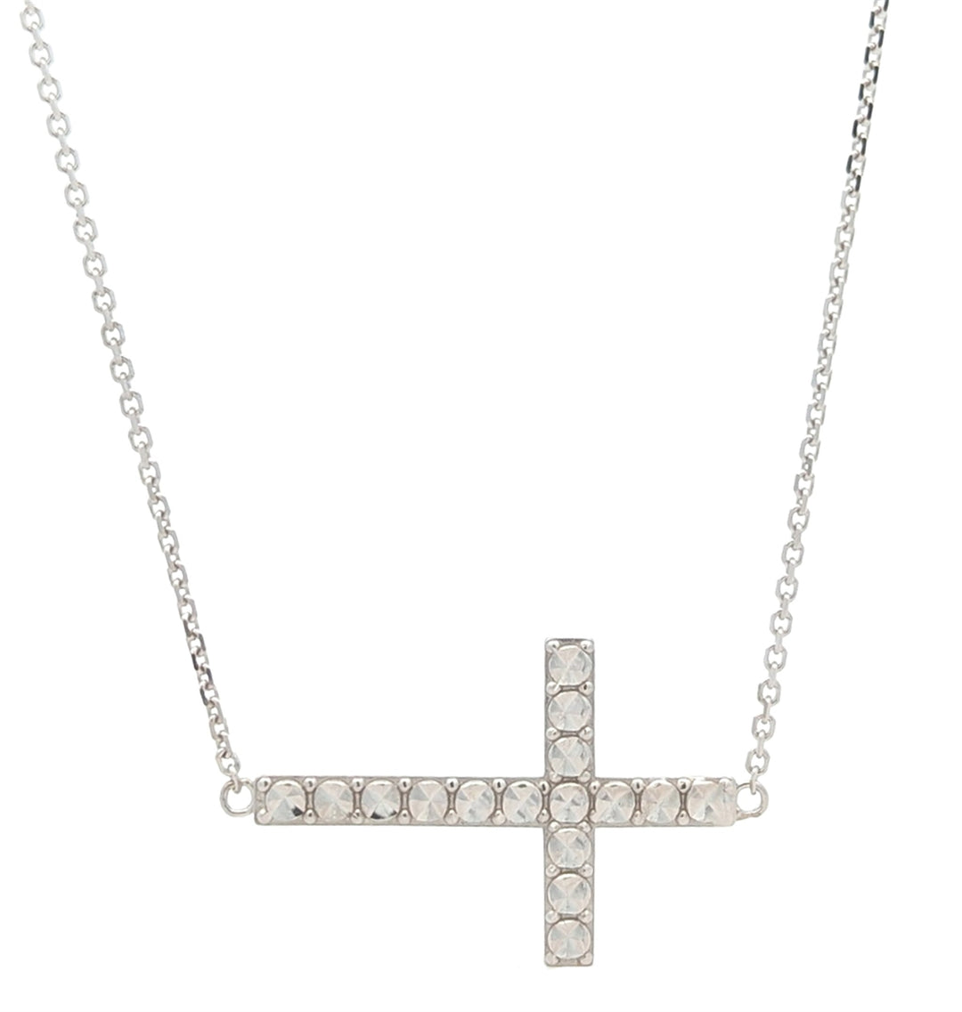 14K White Gold Diamond Cut Estate Cross 17" Necklace