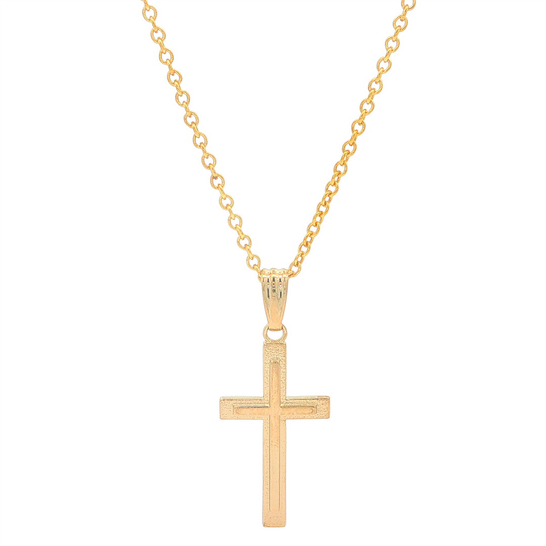 14KT Gold Filled Sterling Silver Children's Cross Pendant with 15" Chain