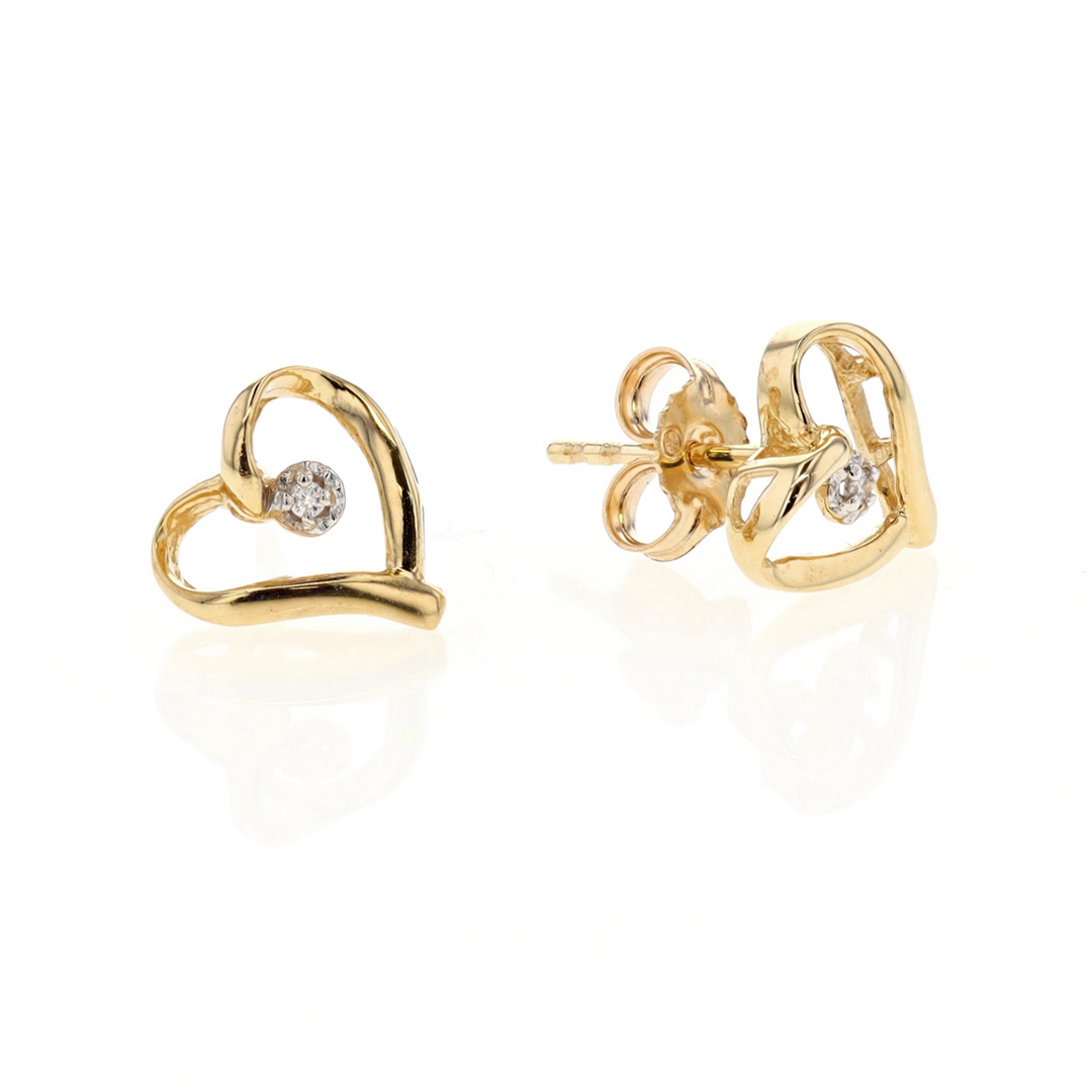 10KT Yellow Gold 0.015ctw Diamond Heart Stud Earrings