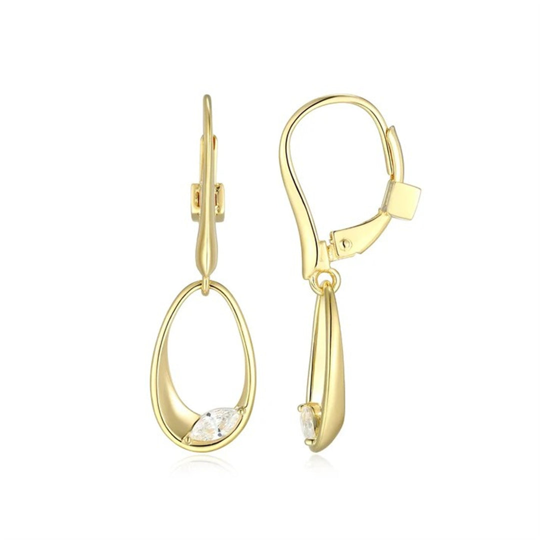 ELLE Sterling Silver Gold Plated "Wink" Sculpted Oval Leverback Earrings with Cubic Zirconia