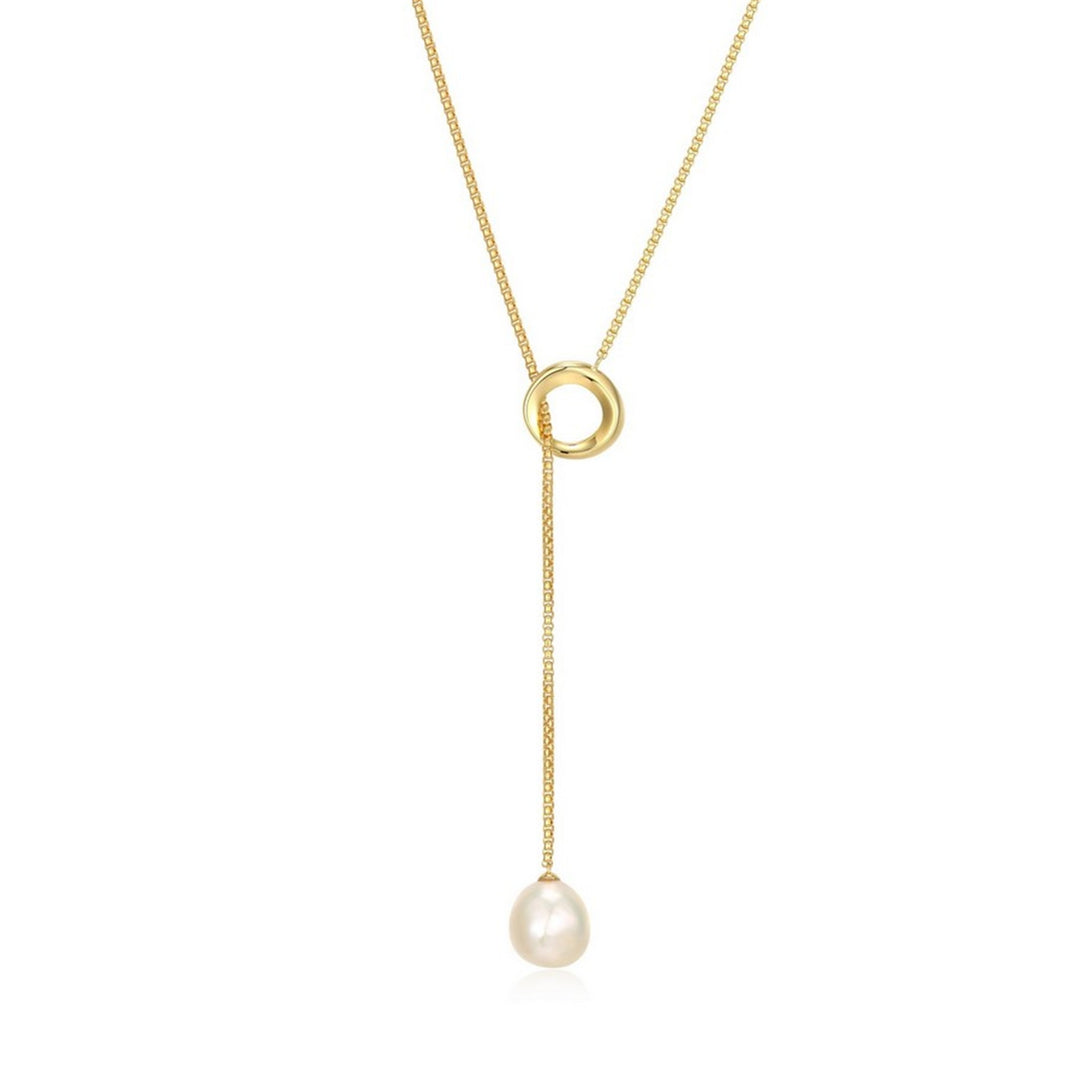 REIGN Sterling Silver Gold Plated White Pearl Drop Necklace 26"