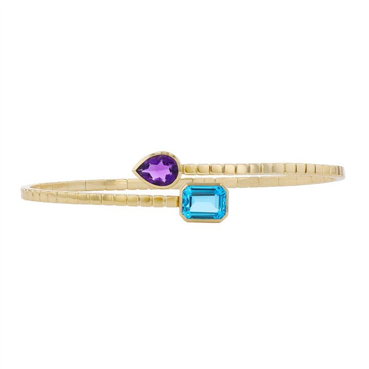 BELLARRI 14KT Yellow Gold Amethyst and Swiss Blue Topaz Bangle