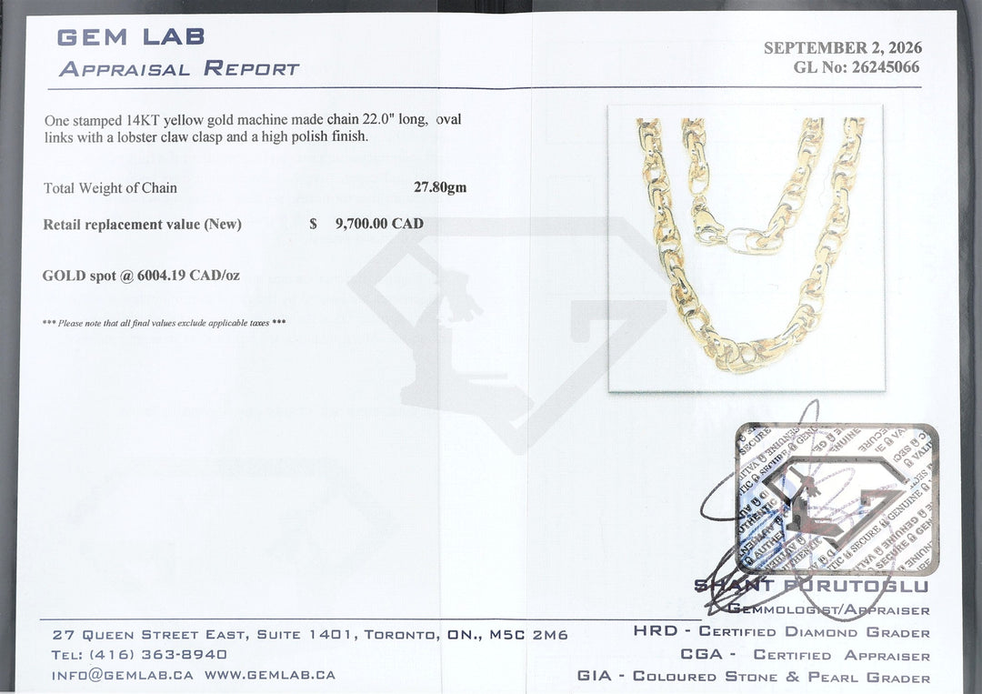14KT Yellow Gold Oval Link Estate Chain 22"