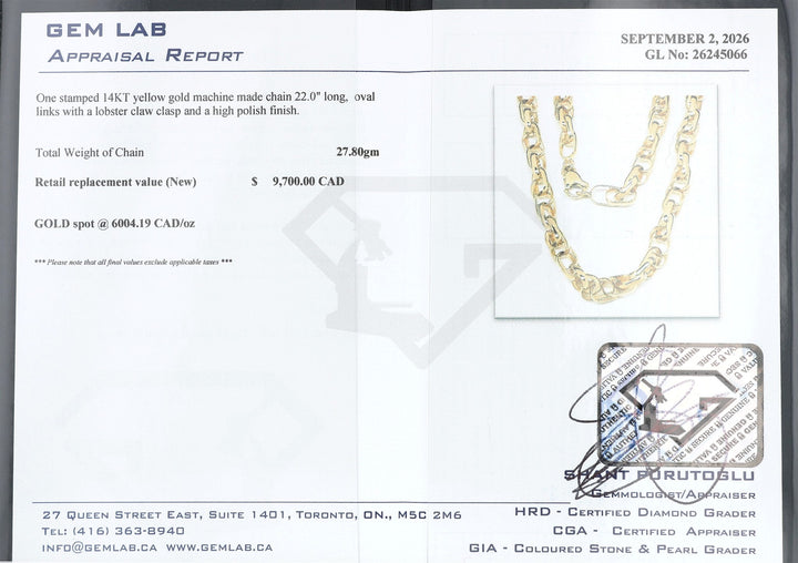 14KT Yellow Gold Oval Link Estate Chain 22"