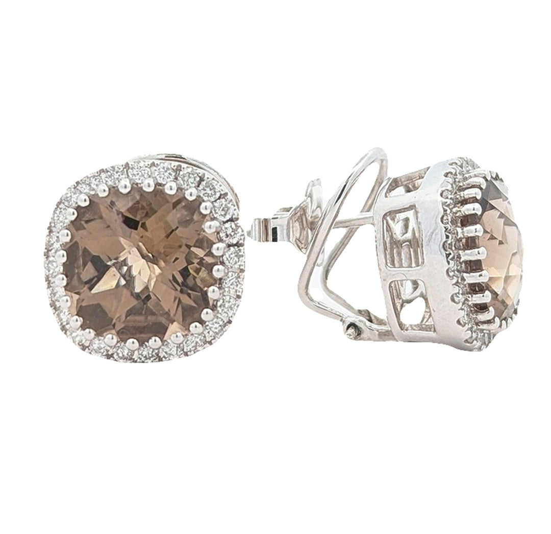 14KT White Gold Smoky Quartz and 0.58ctw Diamond Estate Earrings