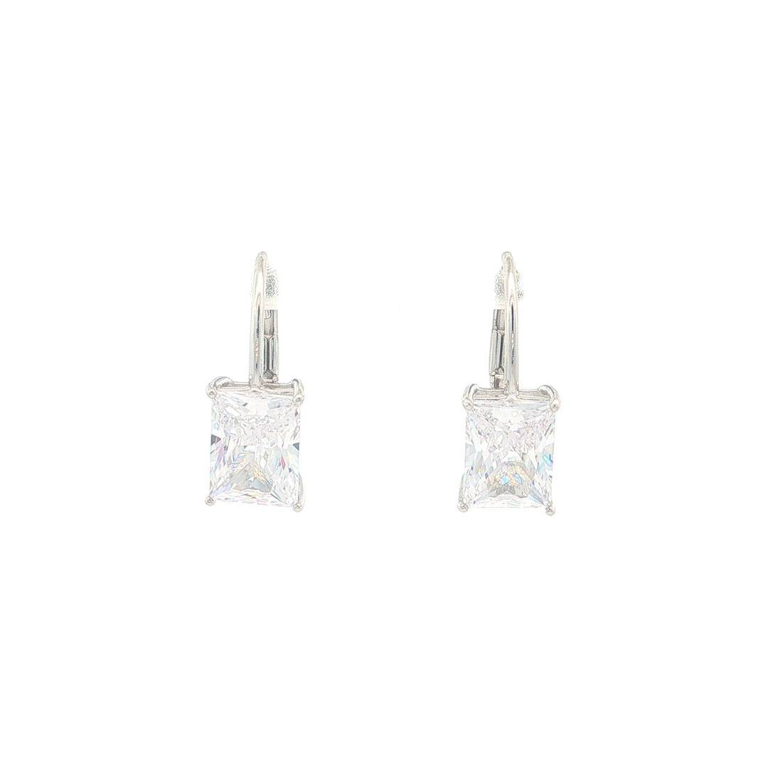 REIGN SS Rhodium Plated Straight Baguette-Cut Cubic Zirconia Leverback Earrings