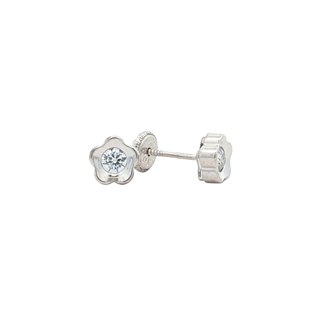 10K White Gold CZ Flower Sud Earrings