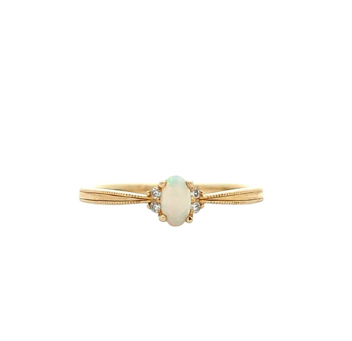 10KT Yellow Gold Opal and 0.03ctw Diamond Ring
