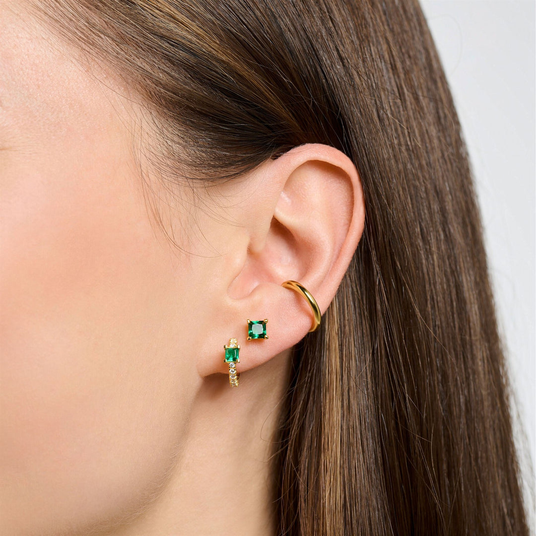 Thomas Sabo Sterling Silver Gold Plated Green Stone Single Stud Earring