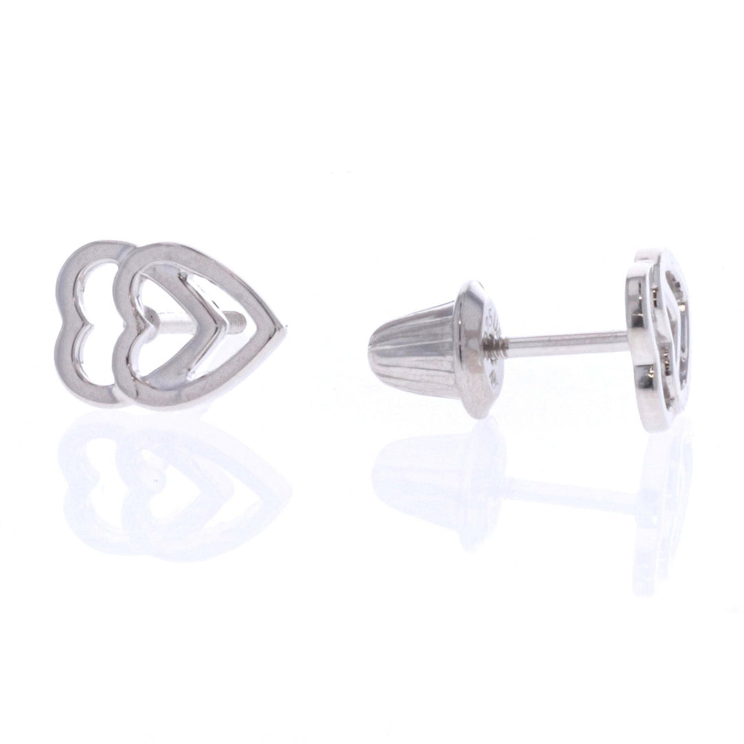 Sterling Silver Double Heart Stud Earrings