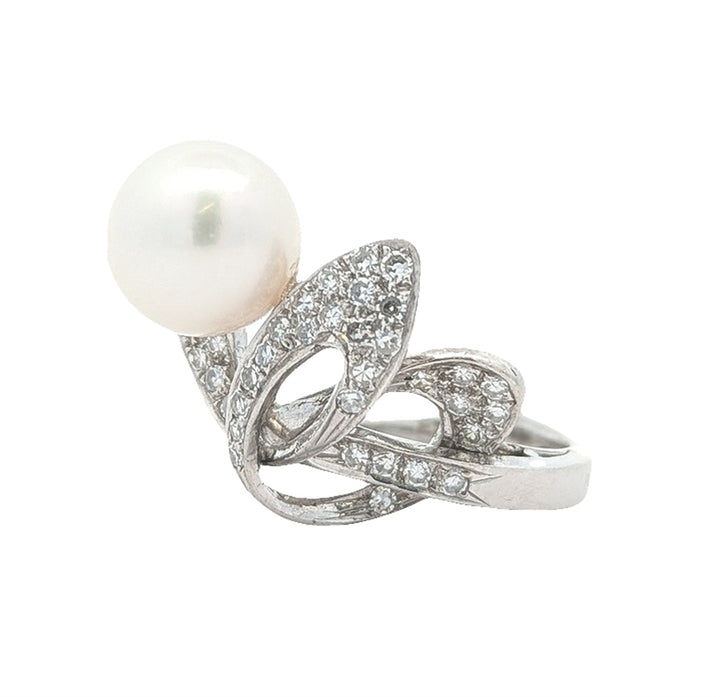 14KT White Gold Pearl and 0.60ctw Diamond Estate Ring