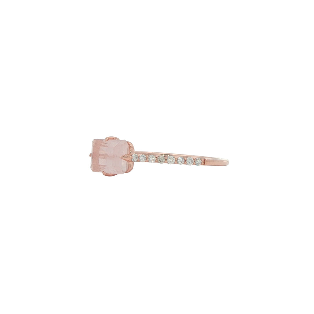 10K Rose Gold 0.112ctw Diamond Rose Quartz Ring