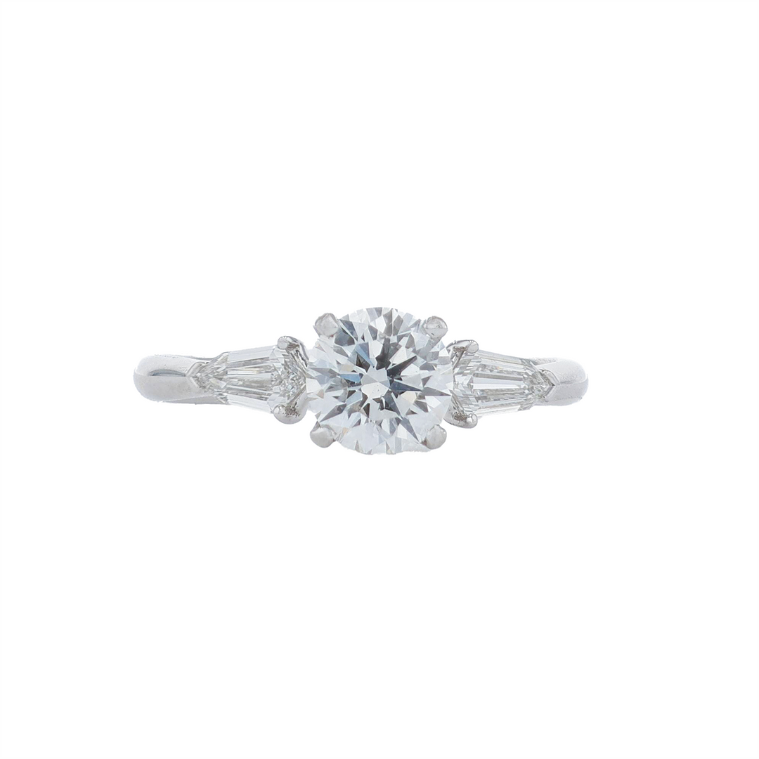 18KT White Gold 1.56ctw Round Diamond Engagement Ring with Hidden Halo and Accented Shoulders