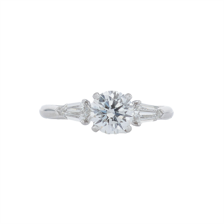 18KT White Gold 1.56ctw Round Diamond Engagement Ring with Hidden Halo and Accented Shoulders