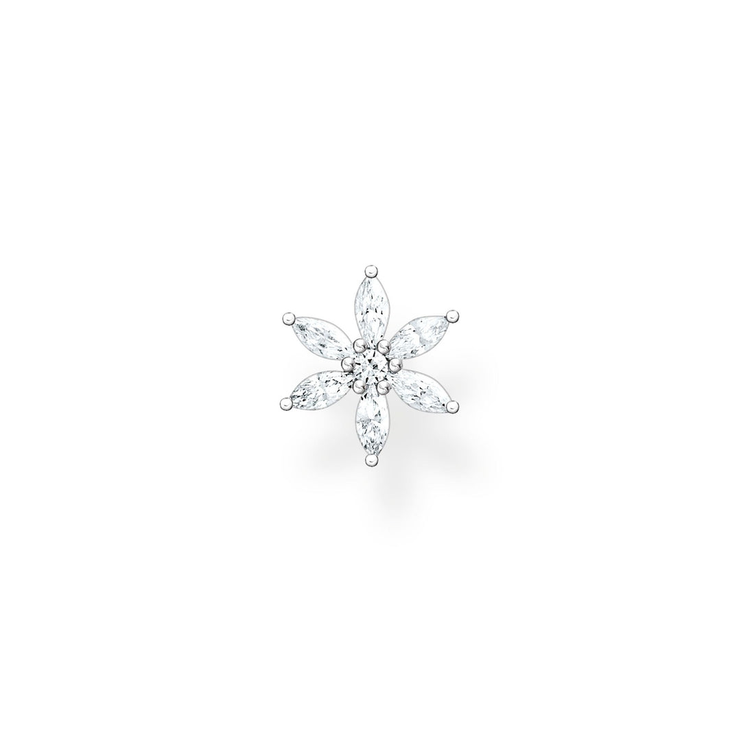 Single Ear Stud Flower White Stones