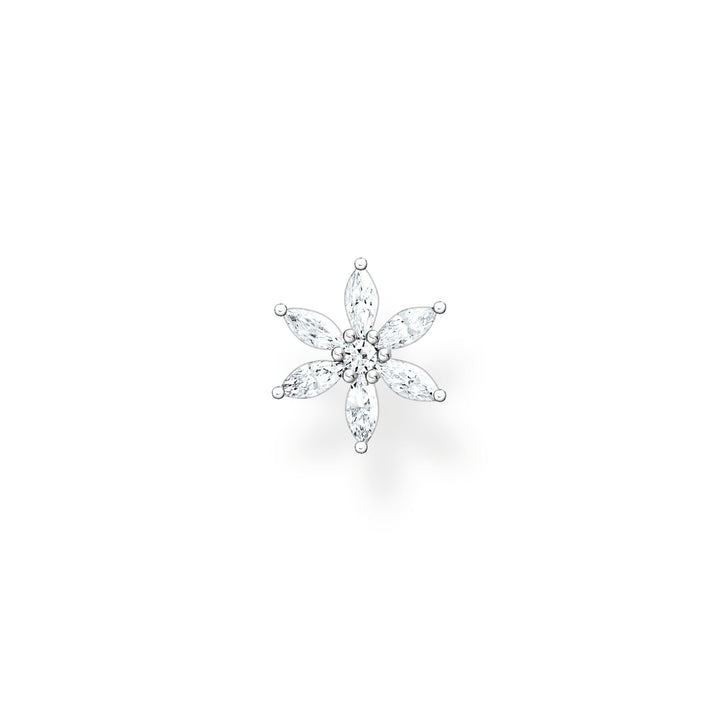 Single Ear Stud Flower White Stones