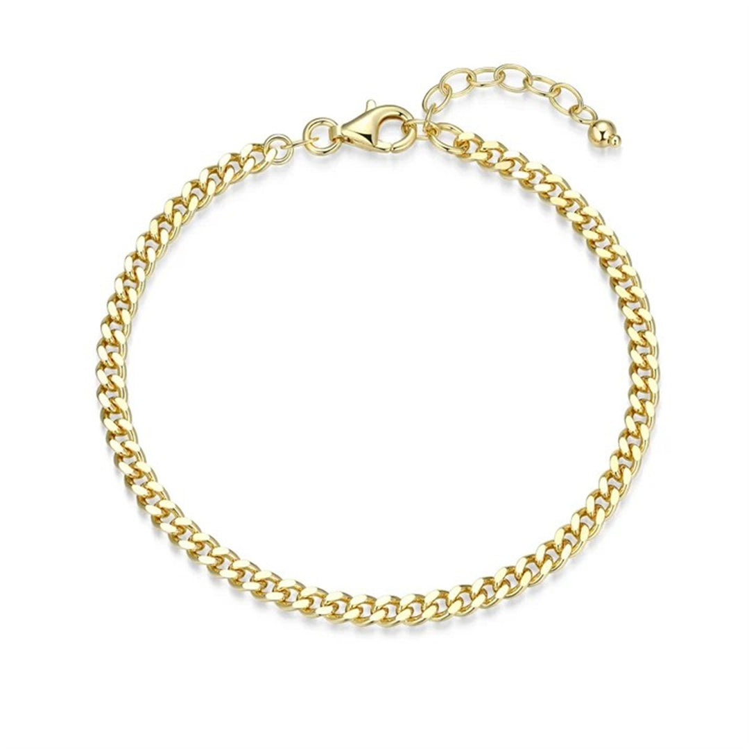 REIGN Sterlling Silver Gold Plated Flat Curb Chain Bracelet 6.5 + 1"