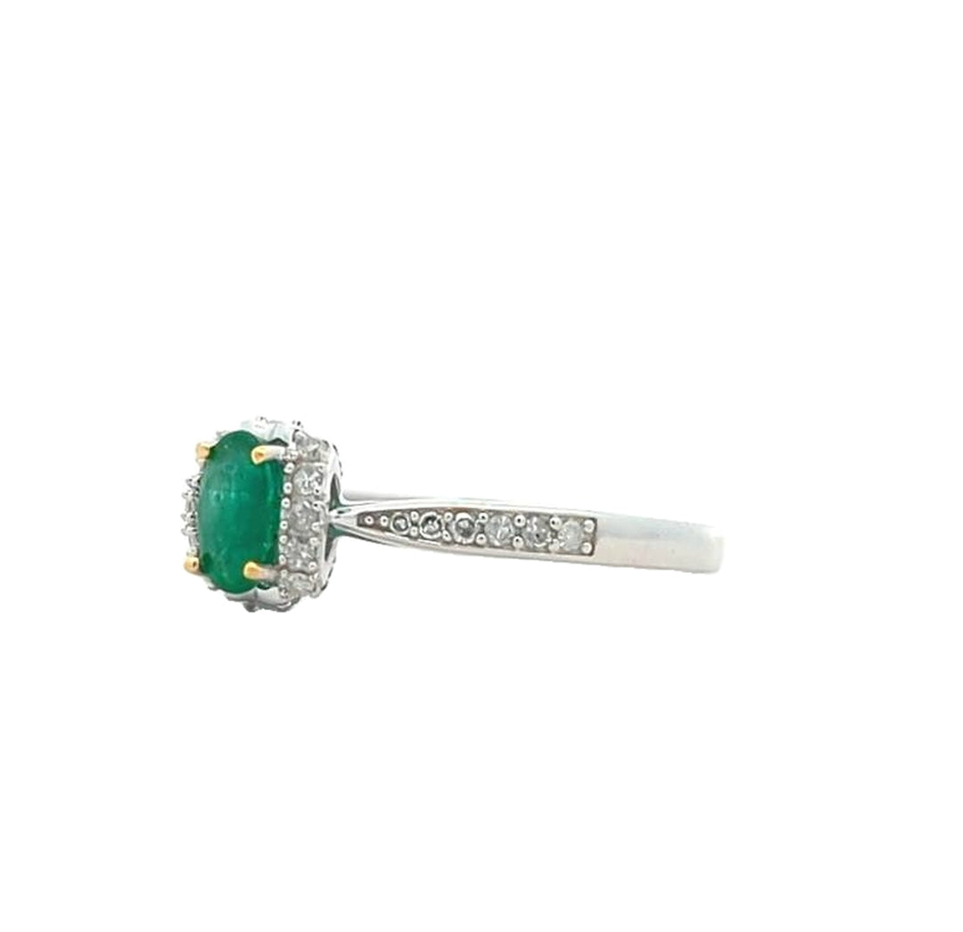 14KT White Gold Emerald and 0.22ctw Diamond Ring