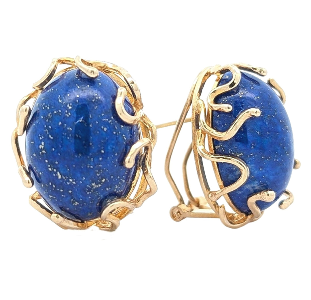 14KT Yellow Gold Natural Lapis Lazuli Estate Earrings