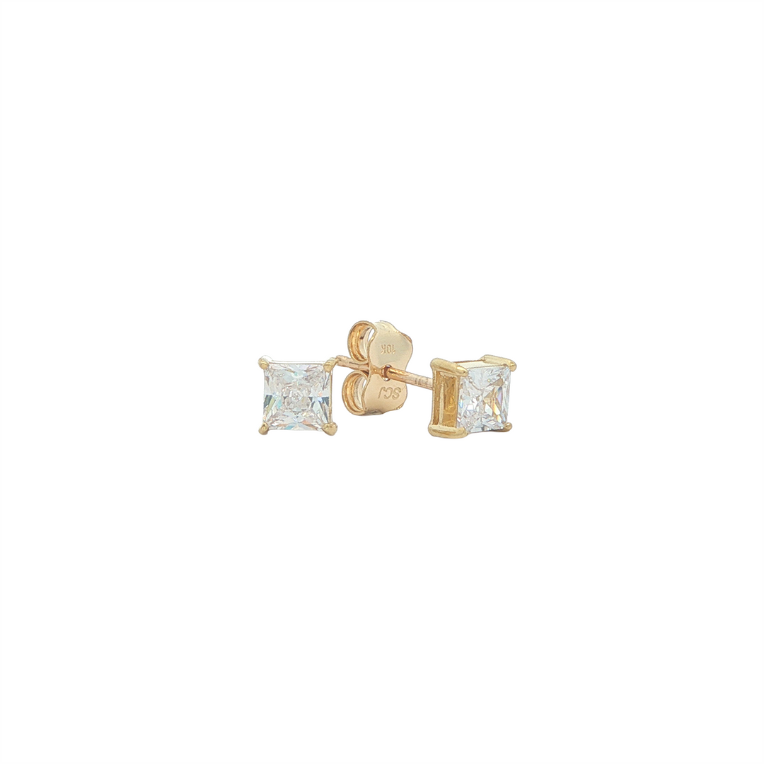 10K Yellow Gold CZ Solitaire Stud Earrings