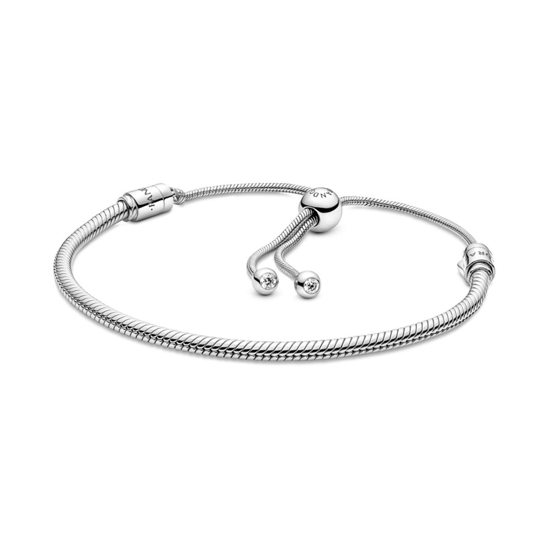 Snake chain sterling silver bracelet with clear cubic zirconia
