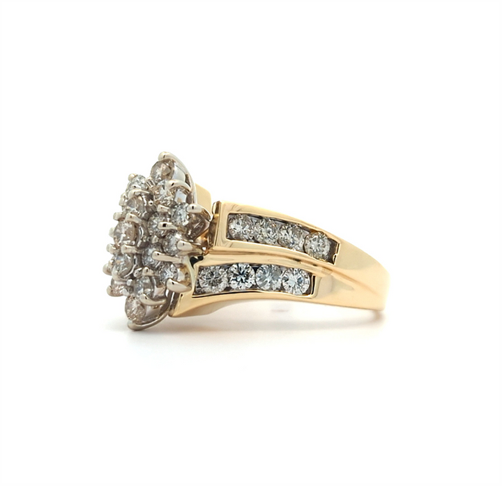 14KT Yellow and White Gold 1.50ctw Diamond Estate Cluster Ring