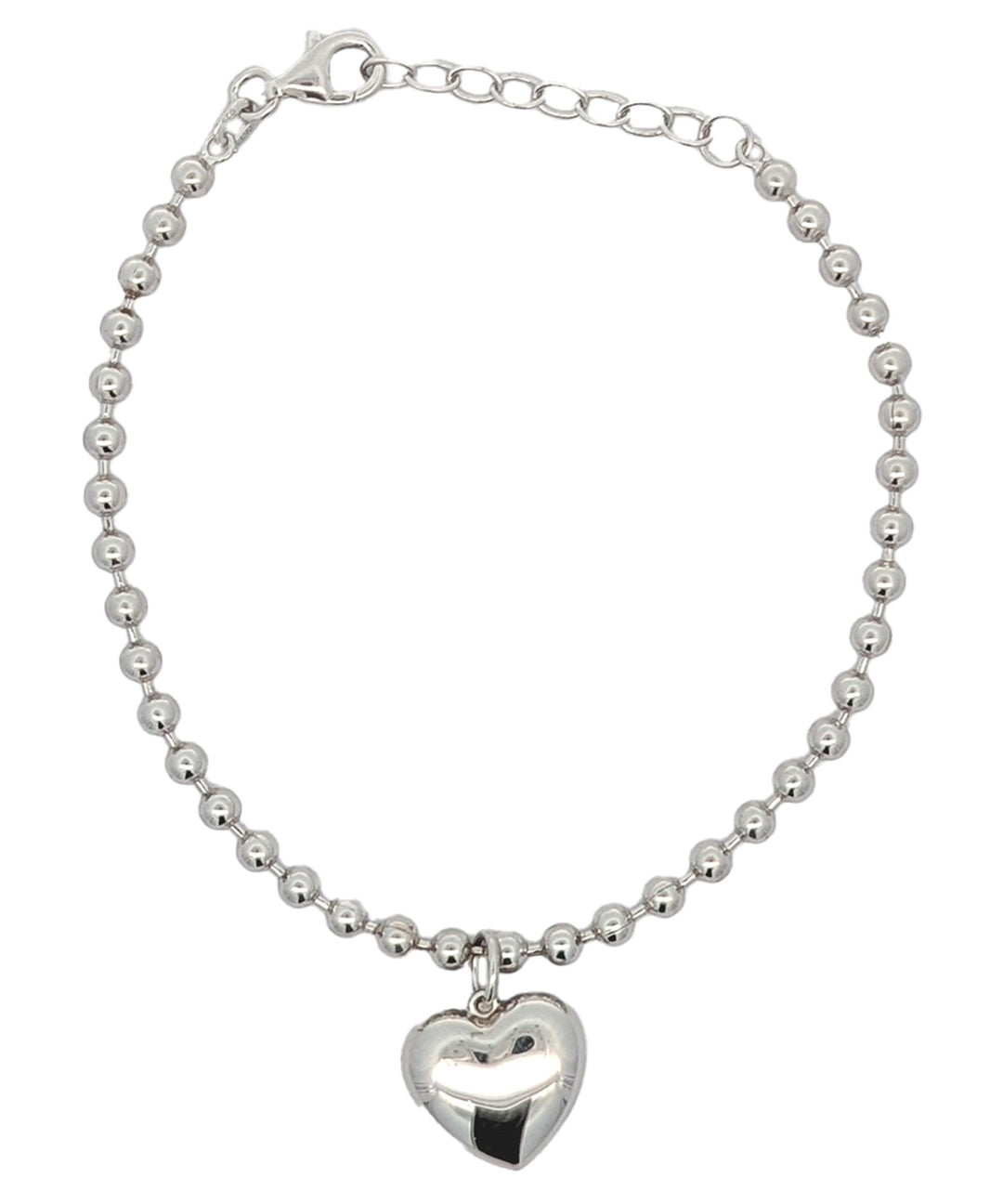 REIGN Sterling Silver Beaded Puff Heart Charm Bracelet