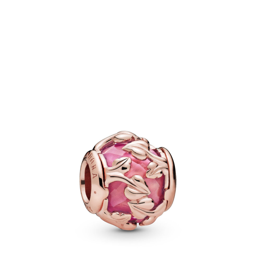 Leaves Rose charm with encased pink synthetic sapphire
