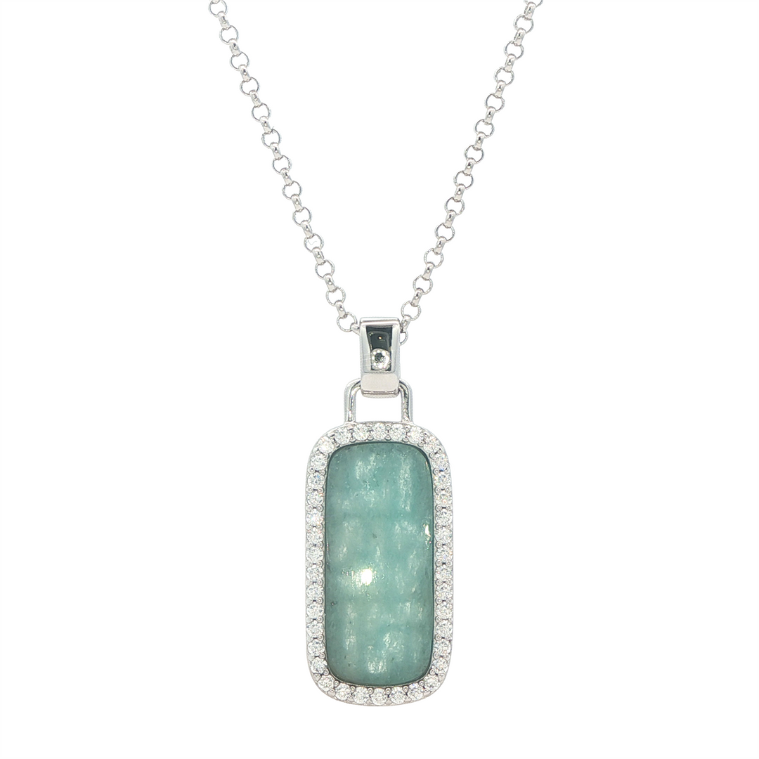 ELLE Stering Silver Rhodium Plated "Allure 2.0" Amazonite CZ 17+3" Necklace