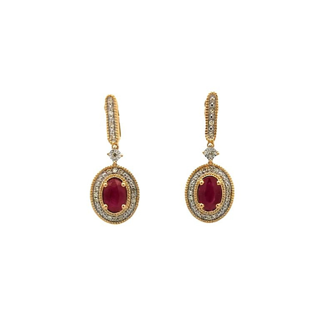 14KT Yellow Gold Ruby and Diamond Drop Earrings