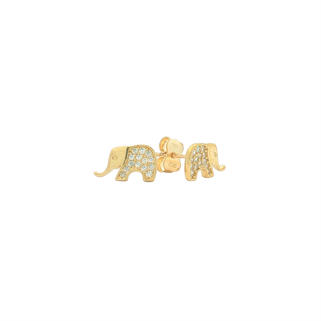 10KT Yellow Gold Elephant Stud Earrings with Cubic Zirconia