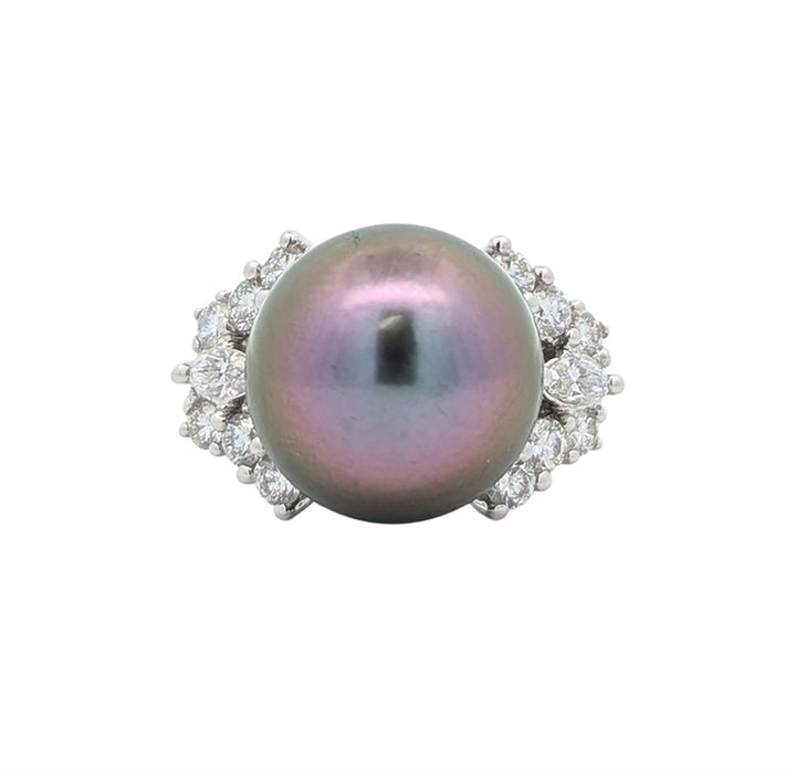 14KT White Gold Pearl and 0.45ctw Diamond Estate Ring