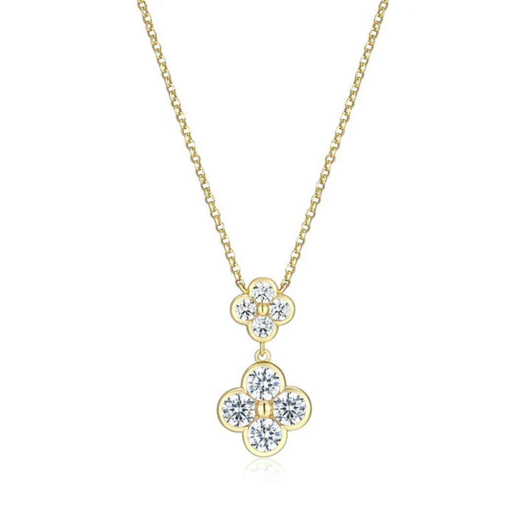 REIGN Gold Plated Sterling Silver Cubic Zirconia Clover Drop Necklace 20"