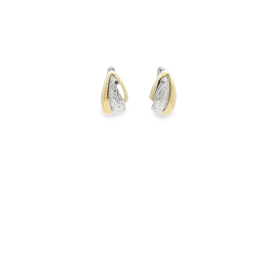 Breuning Sterling Silver and Gold Plated Genuine White Sapphire Earrings