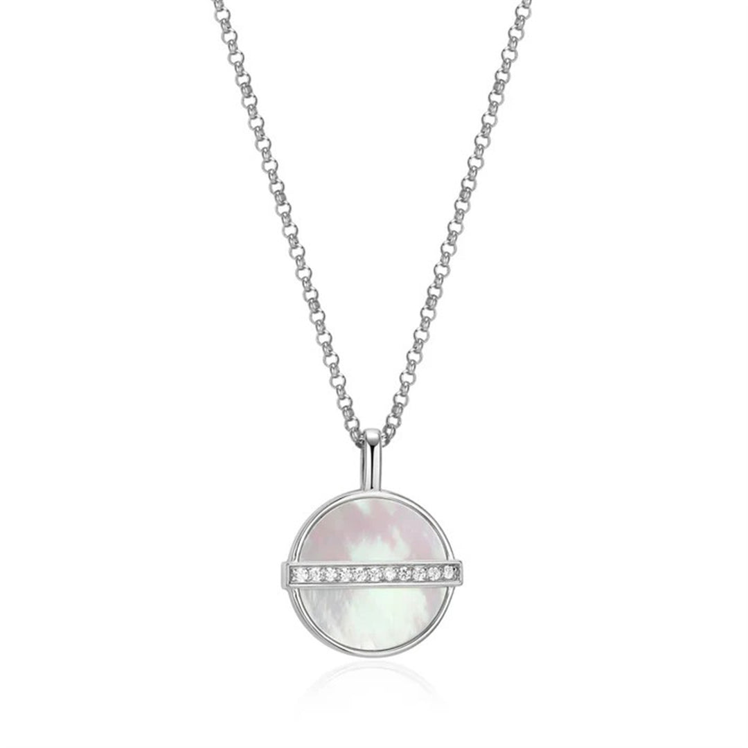 ELLE "Lucency" Sterling Silver Mother of Pearl & Cubic Zirconia Pendant Necklace 17+3"