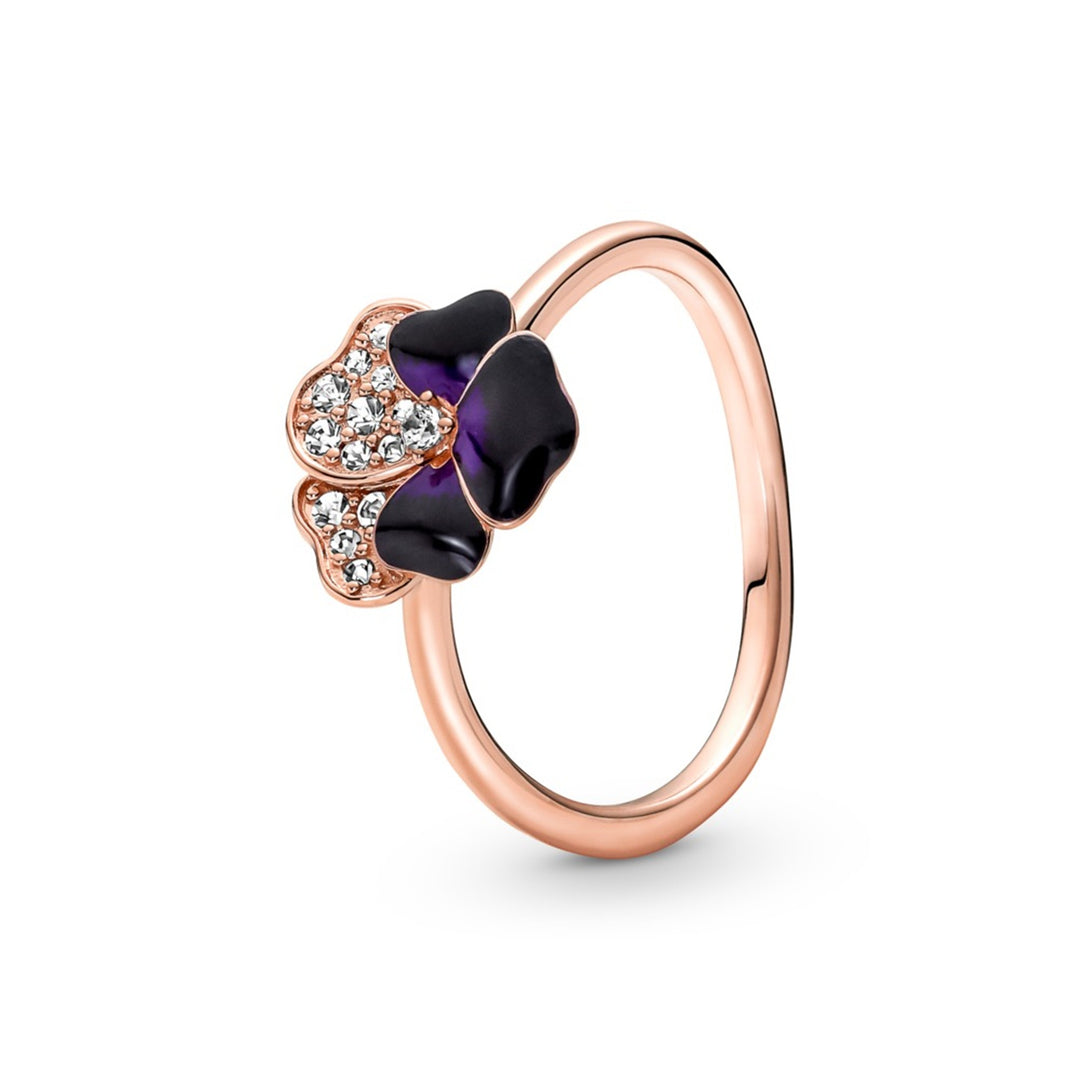 Pansy 14k rose gold-plated ring with clear CZ