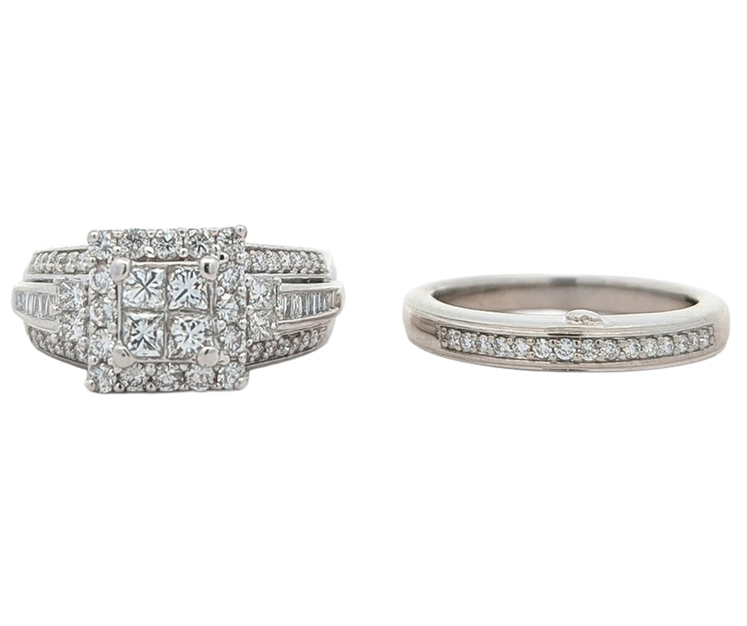 14KT White Gold 1.17ctw Diamond Estate Engagement Ring & Matching Band