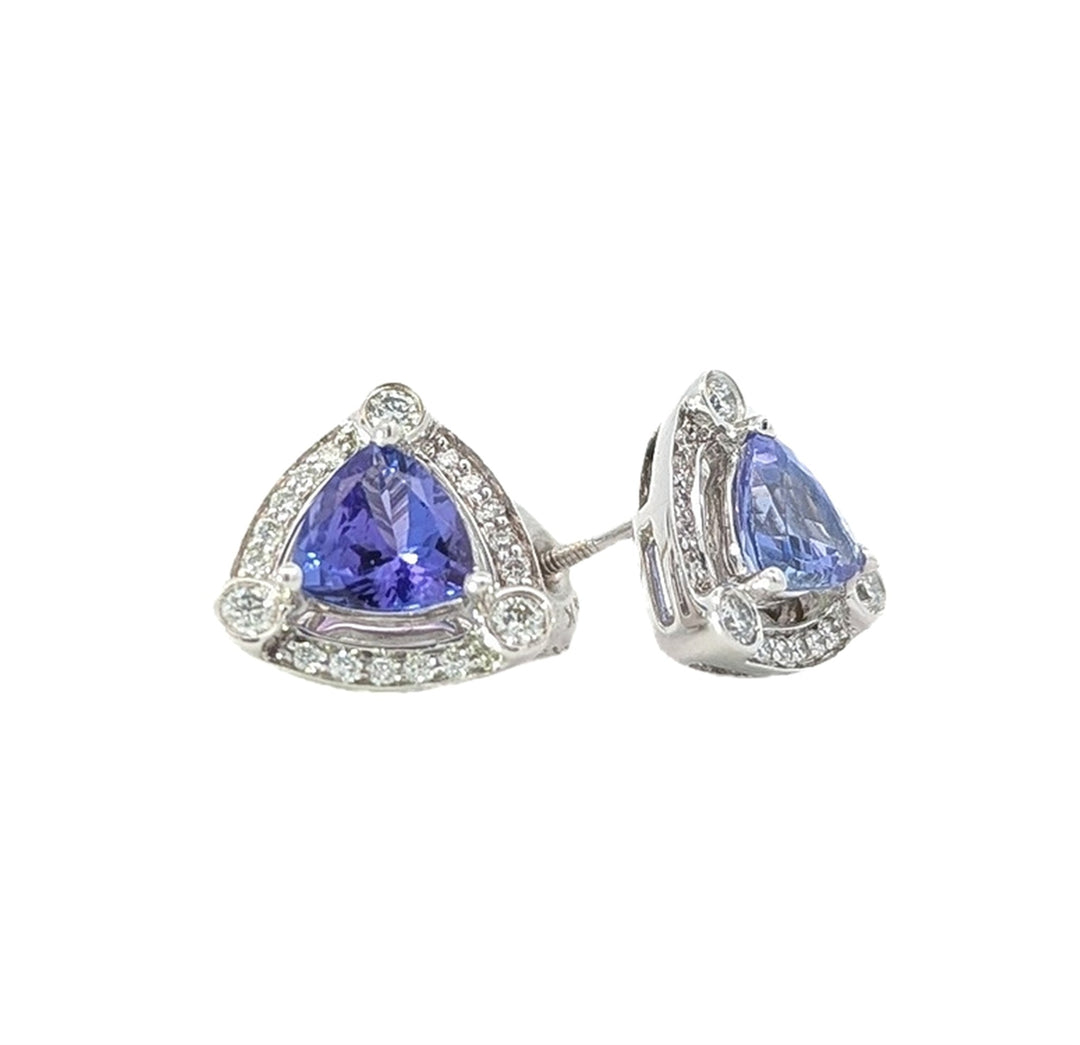 14KT White Gold Tanzanite and 0.65ctw Diamond Stud Earrings