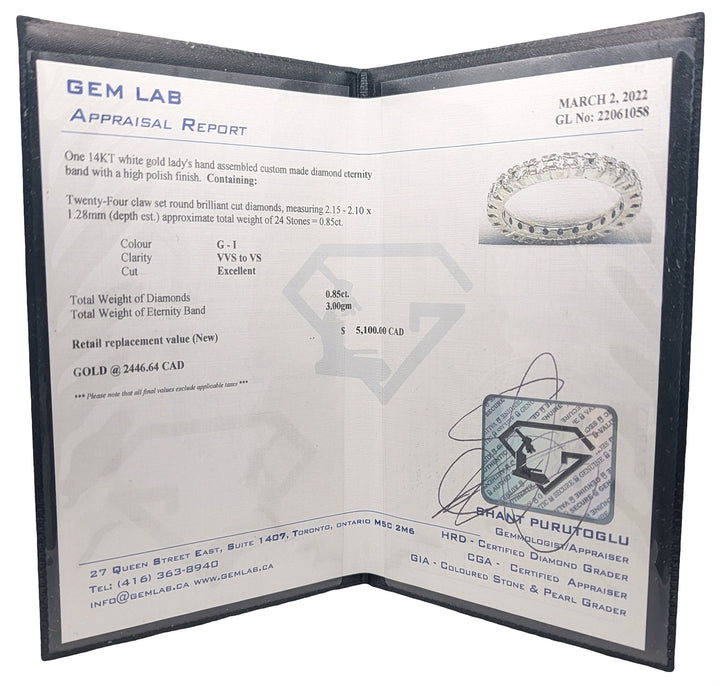 14KT White Gold 0.85ctw Diamond Eternity Estate Band