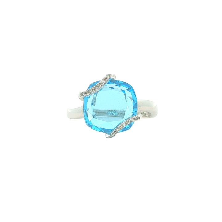 10KT White Gold Blue Topaz and 0.03cttw Diamond Estate Ring
