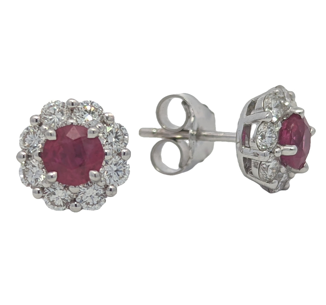 18KT White Gold Ruby and 0.97ctw Diamond "Simon G" Estate Stud Earrings