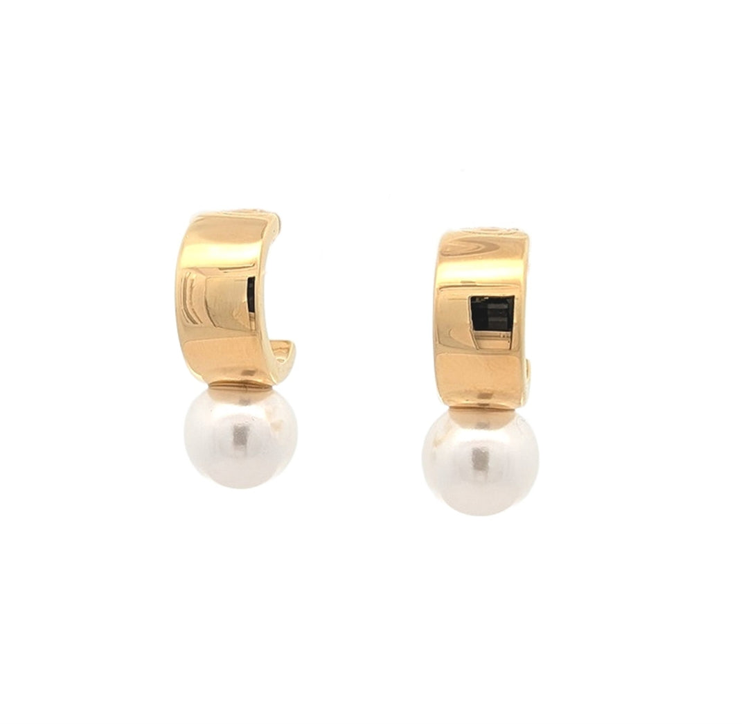 REIGN Sterling Silver Gold Plated Half Hoop Pearl Earrings