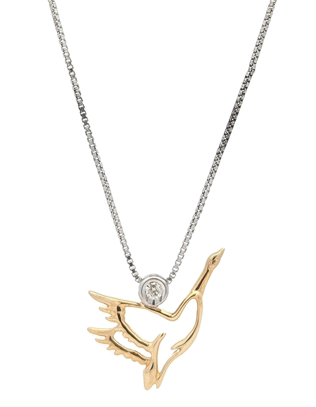 10KT Yellow Gold and Sterling Silver 0.05ctw Diamond Canadian Goose Necklace