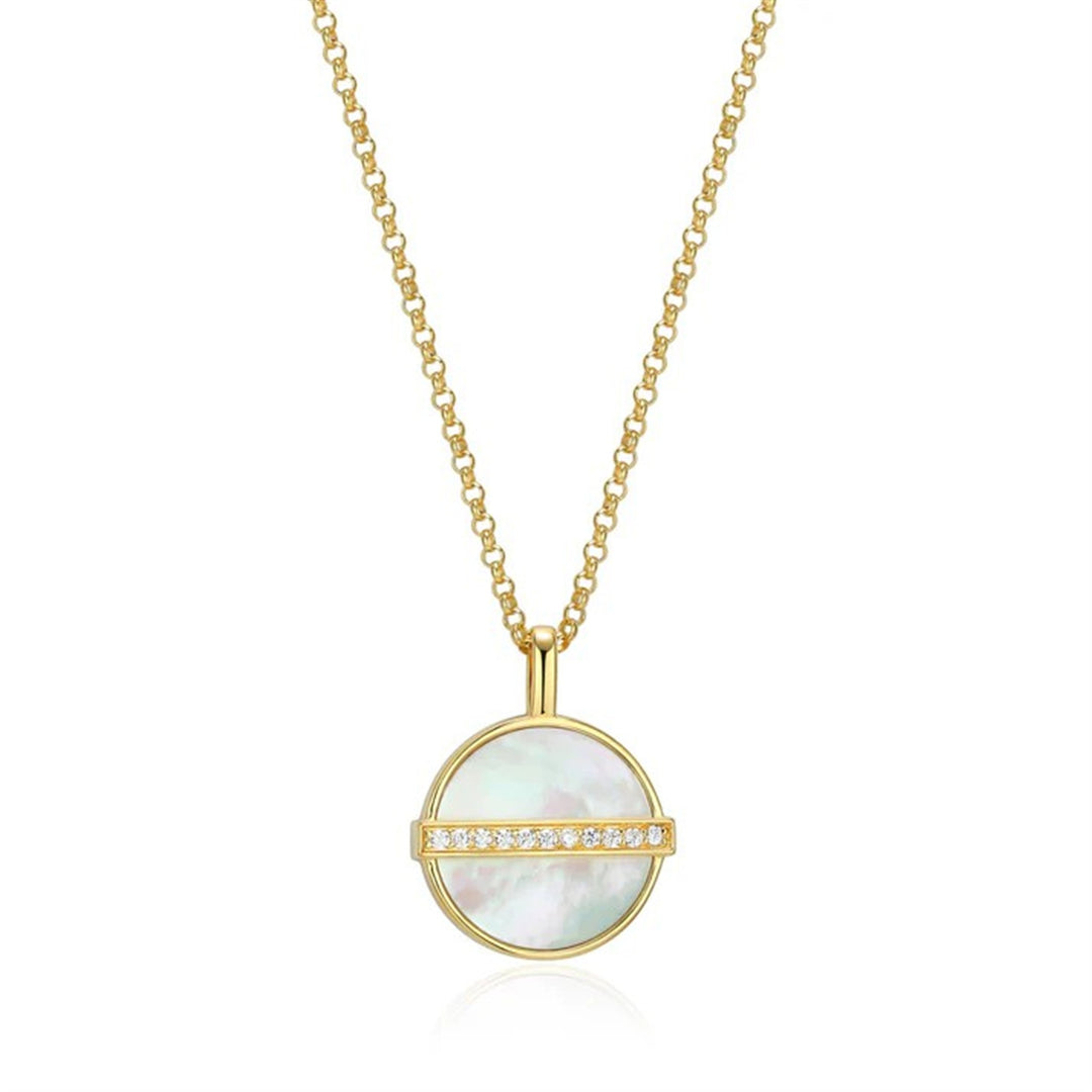 ELLE "Lucency" Gold Plated Sterling Silver with Mother of Pearl and Cubic Zirconia Pendant Necklace 17+3"